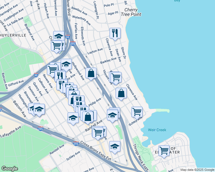 map of restaurants, bars, coffee shops, grocery stores, and more near 846 Throgs Neck Expressway in The Bronx