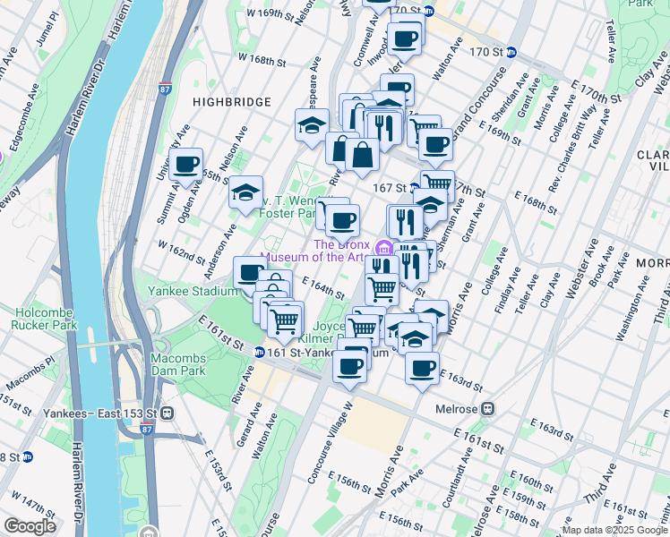 map of restaurants, bars, coffee shops, grocery stores, and more near 1050 Fulton Avenue in Bronx