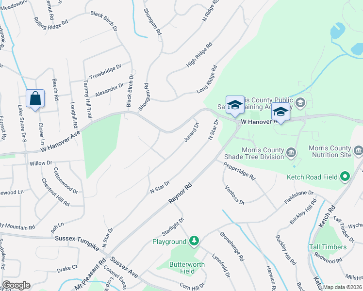 map of restaurants, bars, coffee shops, grocery stores, and more near 47 Junard Drive in Morristown