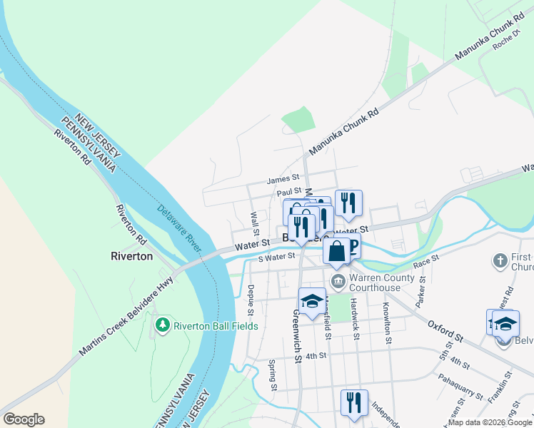 map of restaurants, bars, coffee shops, grocery stores, and more near 210 Paul Street in Belvidere