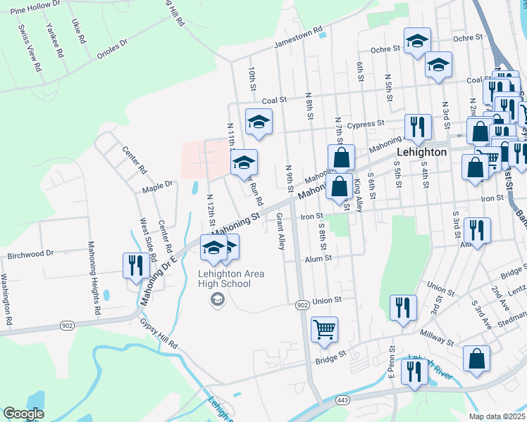 map of restaurants, bars, coffee shops, grocery stores, and more near 200 Beaver Run Road in Lehighton