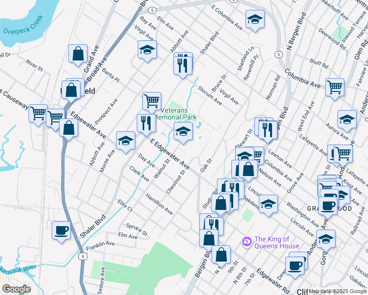 map of restaurants, bars, coffee shops, grocery stores, and more near 555 Walnut Street in Ridgefield