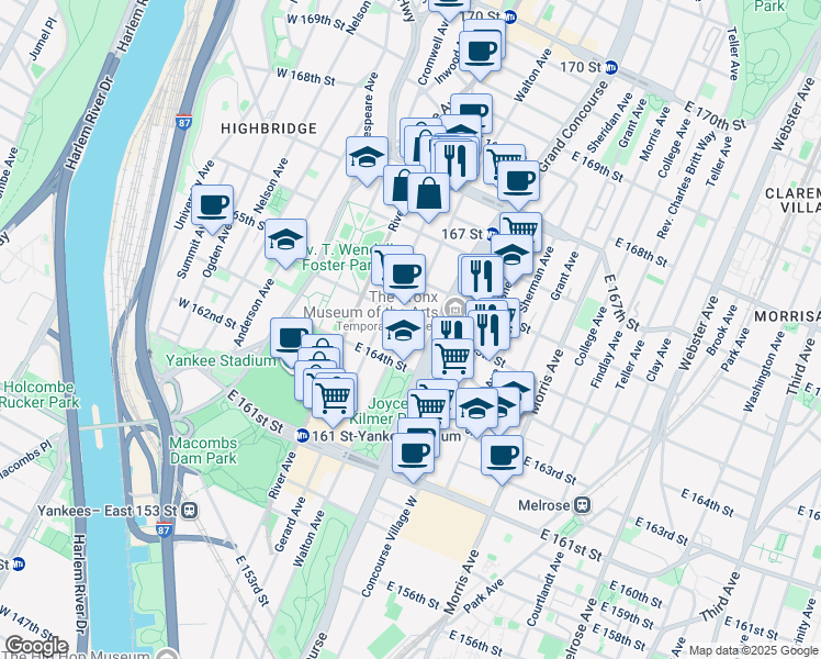 map of restaurants, bars, coffee shops, grocery stores, and more near 1050 Fulton Avenue in Bronx