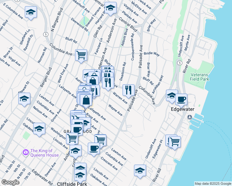 map of restaurants, bars, coffee shops, grocery stores, and more near 246 Columbia Avenue in Fort Lee