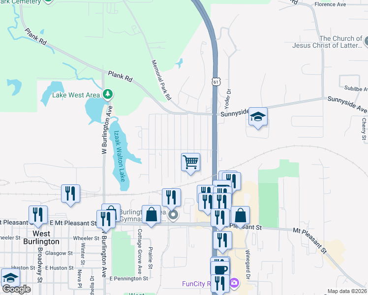 map of restaurants, bars, coffee shops, grocery stores, and more near 2108 Isabella Avenue in Burlington