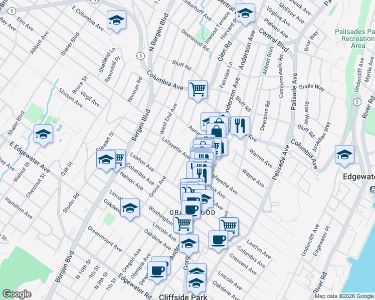 map of restaurants, bars, coffee shops, grocery stores, and more near 757 Florence Place in Cliffside Park