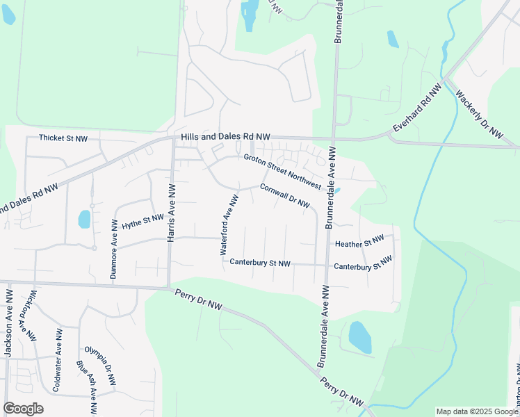 map of restaurants, bars, coffee shops, grocery stores, and more near 3439 Briton Circle Northwest in Canton