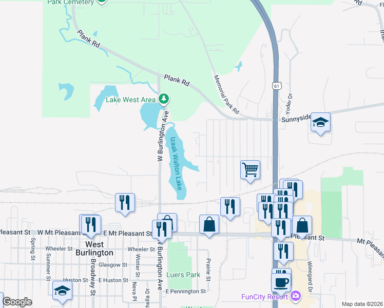 map of restaurants, bars, coffee shops, grocery stores, and more near 2101 Northern Drive in Burlington