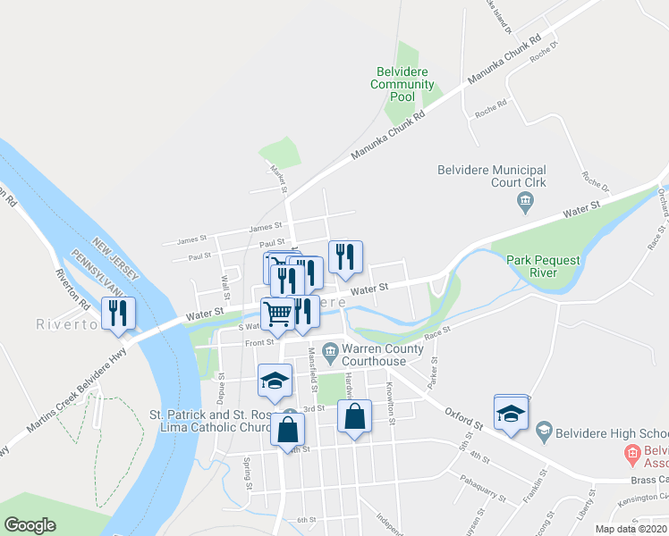 map of restaurants, bars, coffee shops, grocery stores, and more near 7 Prospect Street in Belvidere