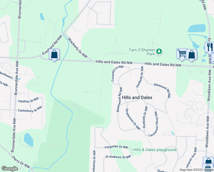 map of restaurants, bars, coffee shops, grocery stores, and more near 2814 Westdale Road Northwest in Canton