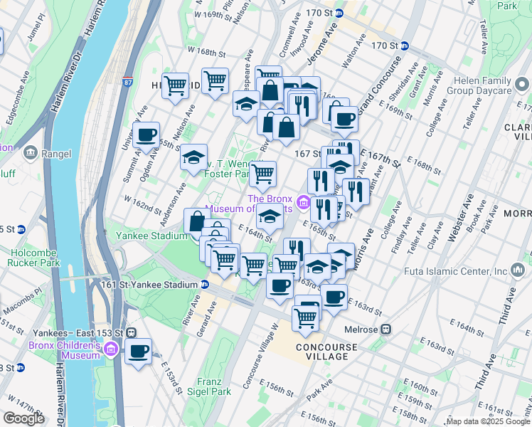 map of restaurants, bars, coffee shops, grocery stores, and more near 1050 Fulton Avenue in Bronx