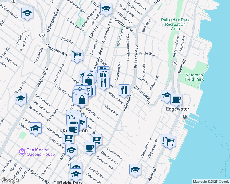 map of restaurants, bars, coffee shops, grocery stores, and more near 246 Columbia Avenue in Fort Lee