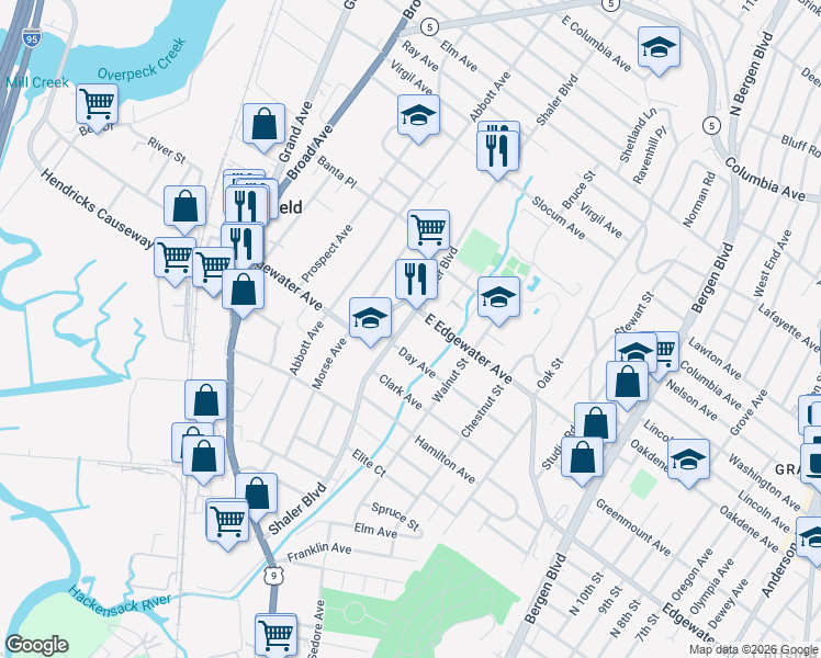 map of restaurants, bars, coffee shops, grocery stores, and more near 830 Edgewater Avenue in Ridgefield