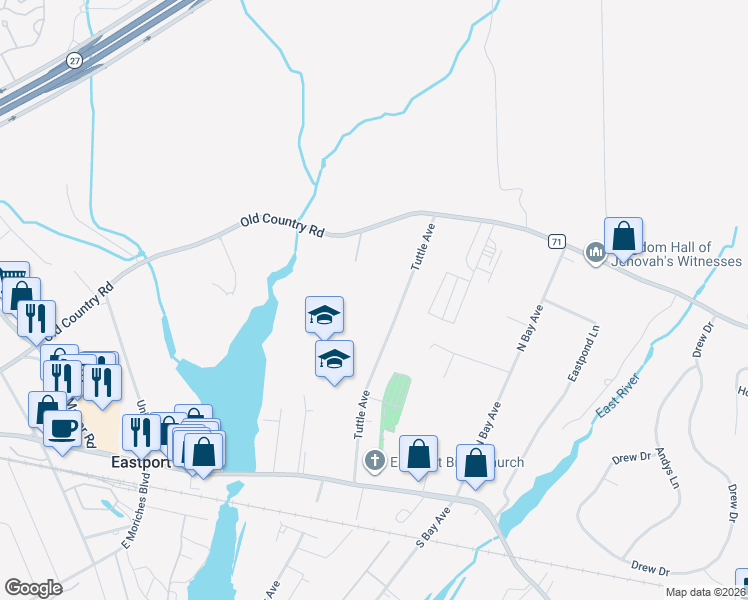 map of restaurants, bars, coffee shops, grocery stores, and more near 27 Tuttle Avenue in Eastport