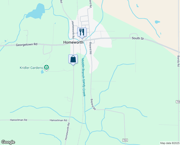 map of restaurants, bars, coffee shops, grocery stores, and more near 4799 Bayard Road in Homeworth