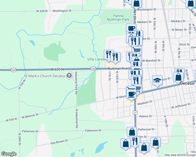 map of restaurants, bars, coffee shops, grocery stores, and more near 321 Kemper Lane in Decatur
