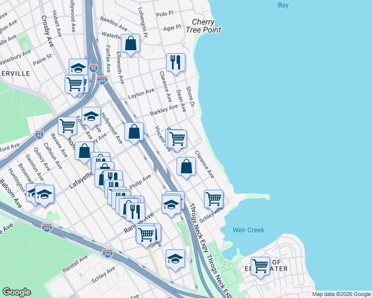 map of restaurants, bars, coffee shops, grocery stores, and more near 3251 Philip Avenue in Bronx