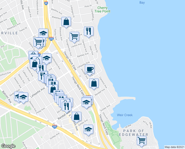 map of restaurants, bars, coffee shops, grocery stores, and more near 821 Wilcox Avenue in Bronx