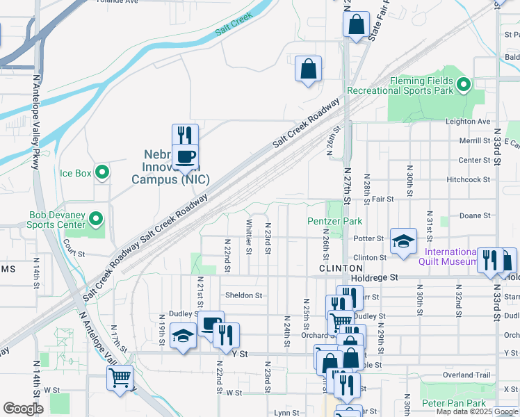 map of restaurants, bars, coffee shops, grocery stores, and more near 1853 Whittier Street in Lincoln