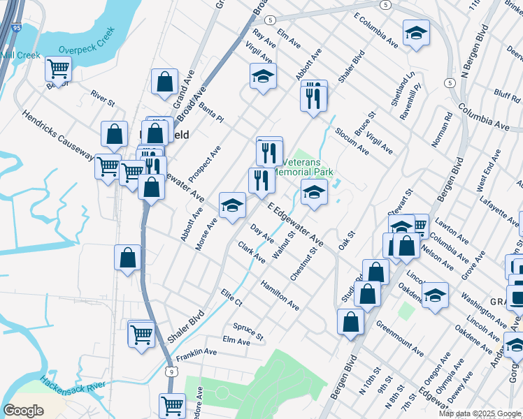 map of restaurants, bars, coffee shops, grocery stores, and more near 765 East Edgewater Avenue in Ridgefield