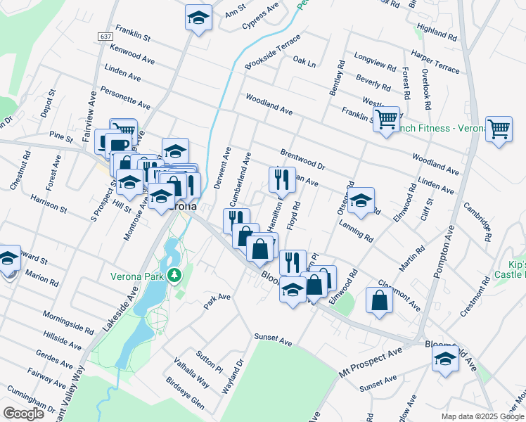 map of restaurants, bars, coffee shops, grocery stores, and more near 13 Wedgewood Drive in Verona
