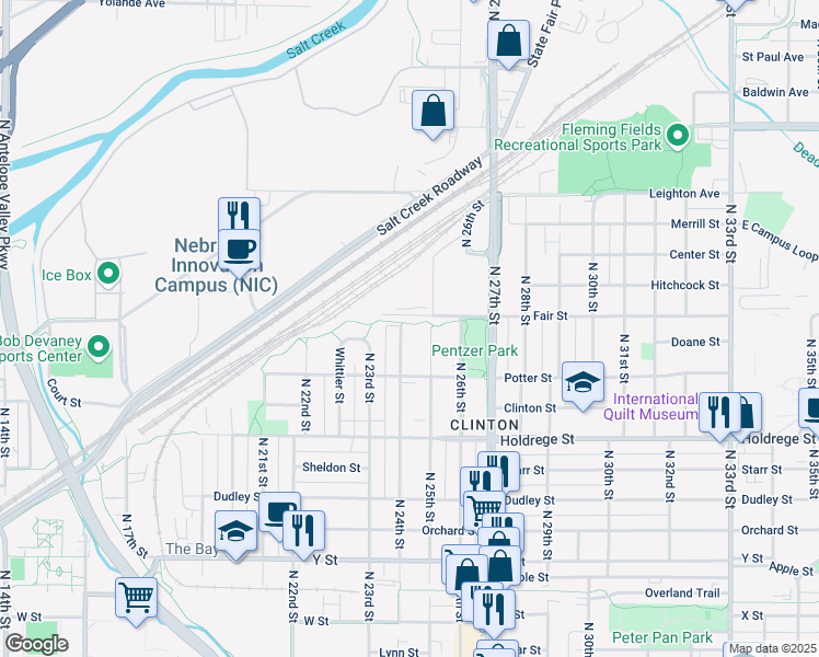map of restaurants, bars, coffee shops, grocery stores, and more near 1826 North 24th Street in Lincoln