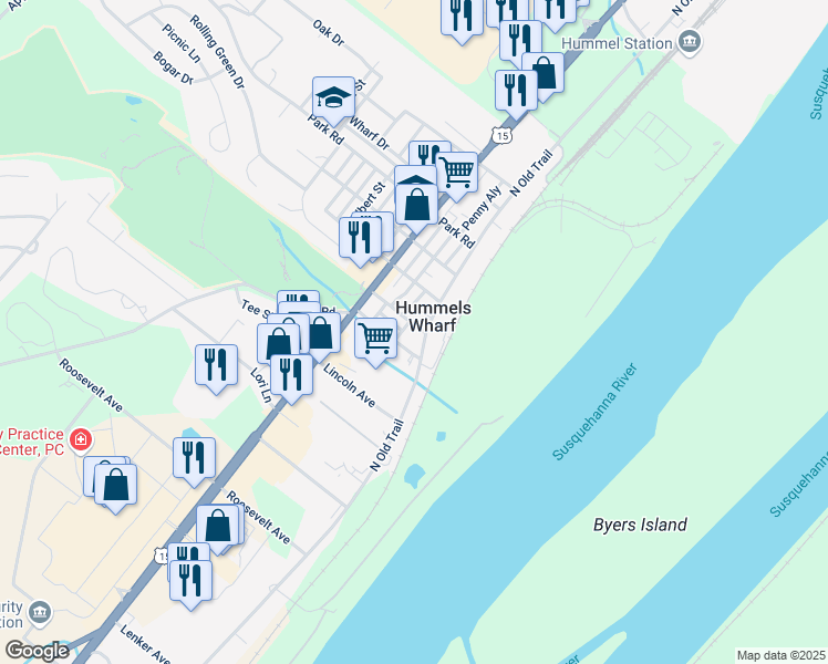 map of restaurants, bars, coffee shops, grocery stores, and more near in Hummels Wharf
