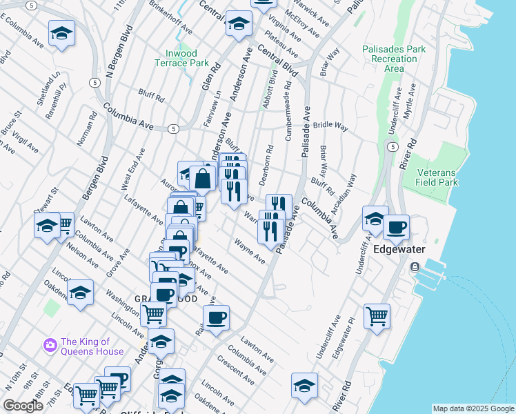 map of restaurants, bars, coffee shops, grocery stores, and more near 246 Columbia Avenue in Fort Lee