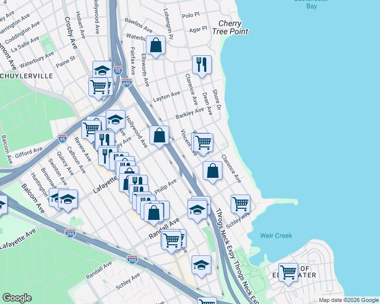 map of restaurants, bars, coffee shops, grocery stores, and more near 846 Throgs Neck Expressway in The Bronx