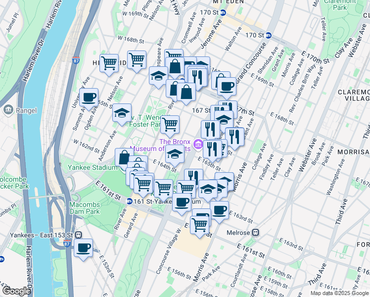 map of restaurants, bars, coffee shops, grocery stores, and more near 1050 Fulton Avenue in Bronx