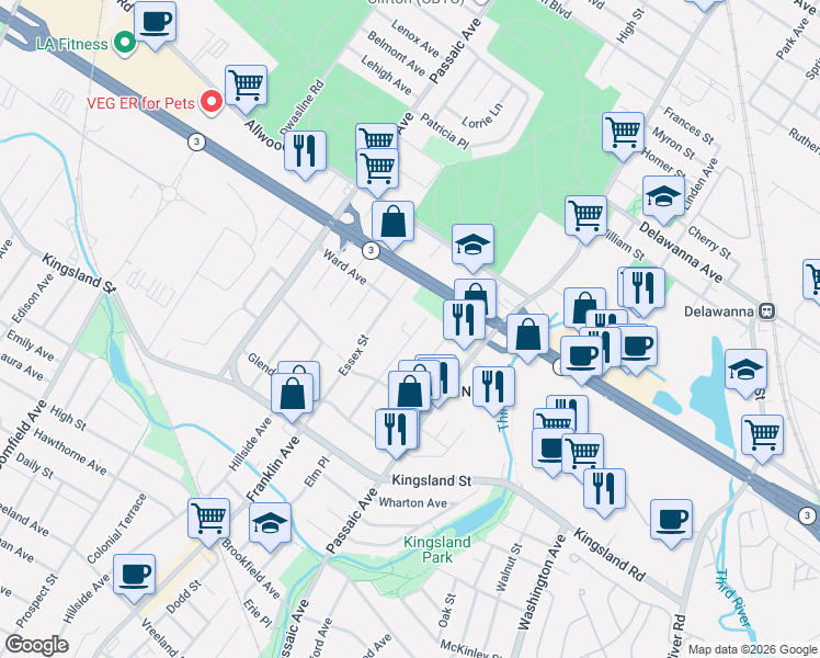 map of restaurants, bars, coffee shops, grocery stores, and more near 79 Paterson Avenue in Clifton