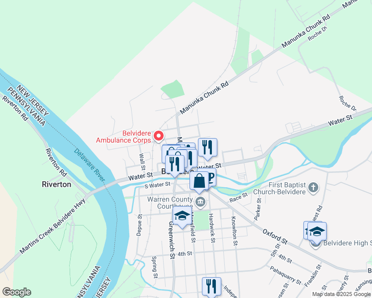 map of restaurants, bars, coffee shops, grocery stores, and more near 194 Market Street in Belvidere