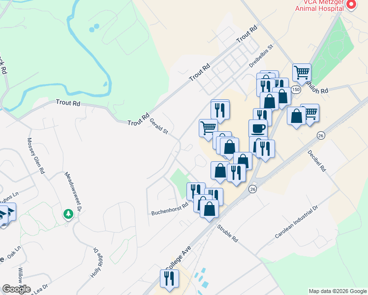 map of restaurants, bars, coffee shops, grocery stores, and more near 422 Gerald Street in State College