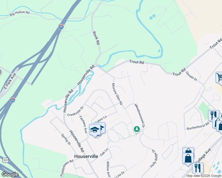 map of restaurants, bars, coffee shops, grocery stores, and more near 141-227 Creekside Drive in State College
