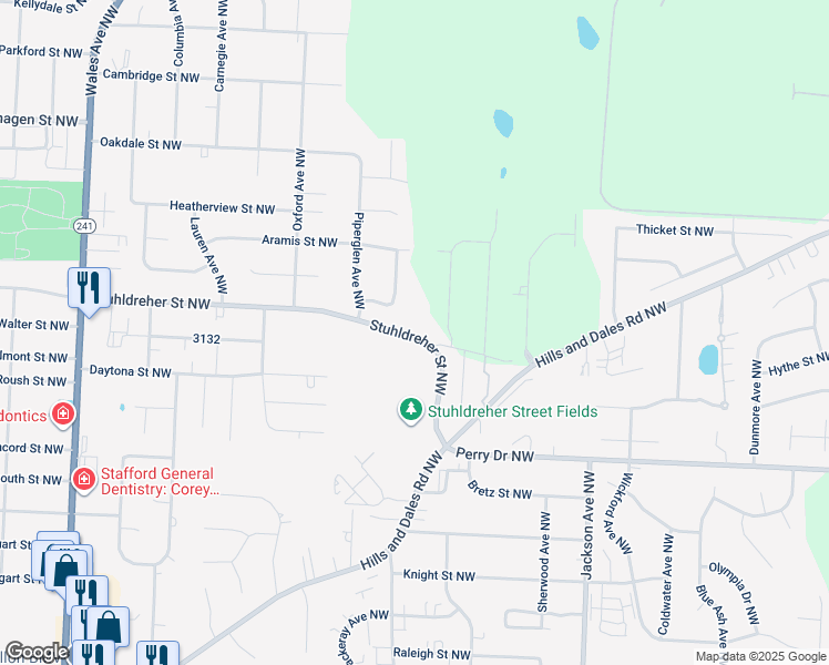 map of restaurants, bars, coffee shops, grocery stores, and more near 7415 Stuhldreher Street Northwest in Massillon