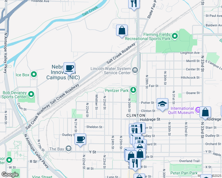 map of restaurants, bars, coffee shops, grocery stores, and more near 1826 North 24th Street in Lincoln
