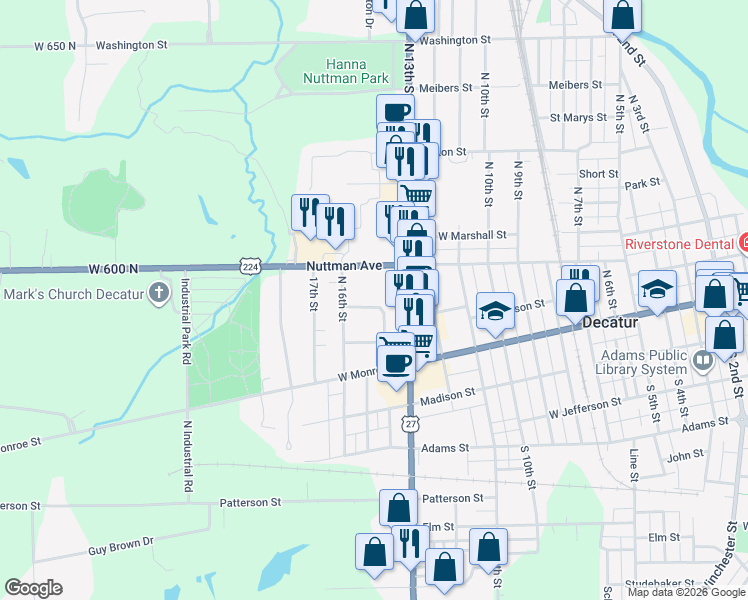 map of restaurants, bars, coffee shops, grocery stores, and more near 1520 Cherry Ln in Decatur