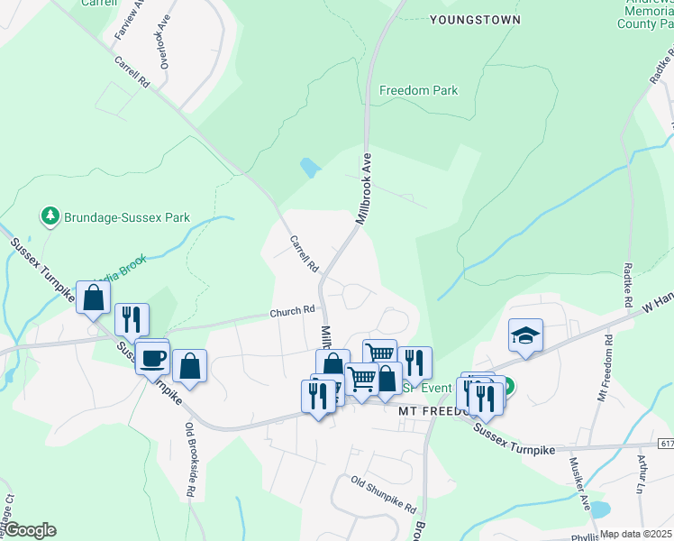 map of restaurants, bars, coffee shops, grocery stores, and more near 41 Woodmont Drive in Randolph