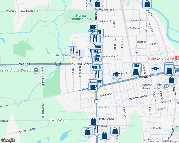 map of restaurants, bars, coffee shops, grocery stores, and more near 1520 Cherry Lane in Decatur
