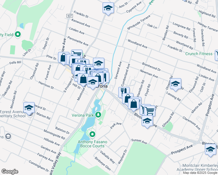 map of restaurants, bars, coffee shops, grocery stores, and more near 512 Bloomfield Avenue in Verona