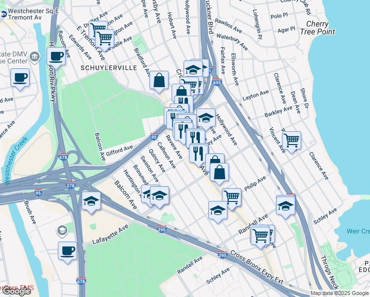 map of restaurants, bars, coffee shops, grocery stores, and more near 3480 East Tremont Avenue in The Bronx