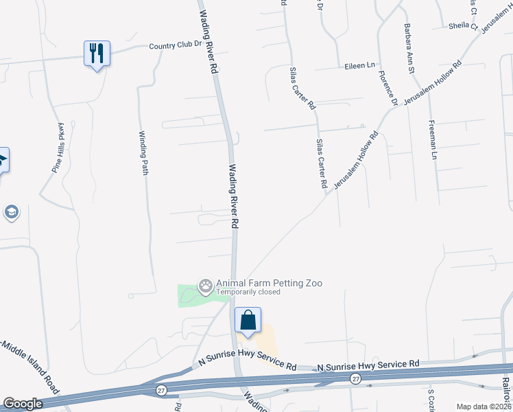 map of restaurants, bars, coffee shops, grocery stores, and more near 187 Wading River Road in Center Moriches