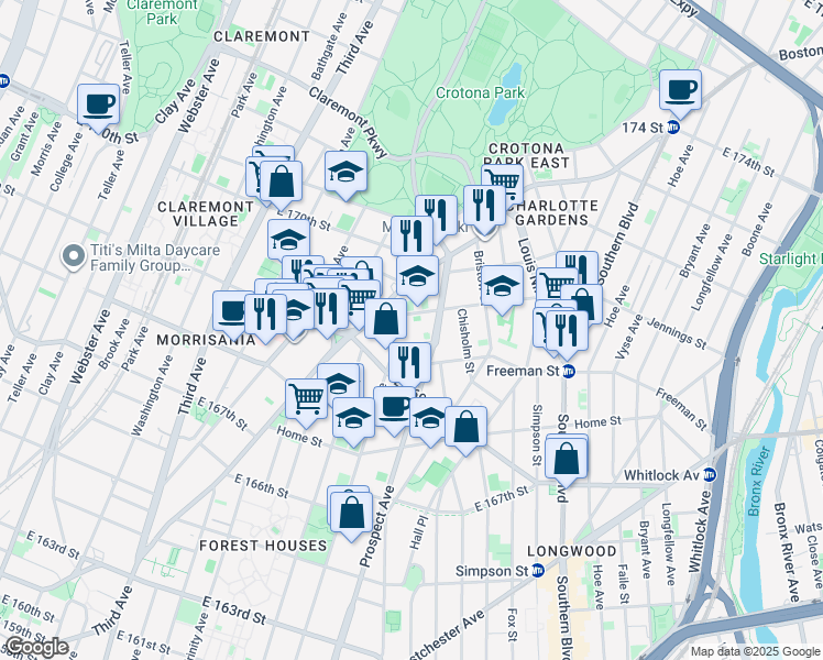 map of restaurants, bars, coffee shops, grocery stores, and more near 1288 Union Ave in Bronx