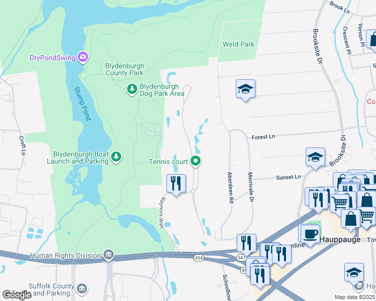 map of restaurants, bars, coffee shops, grocery stores, and more near 51 Redan Drive in Smithtown