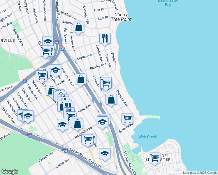 map of restaurants, bars, coffee shops, grocery stores, and more near 821 Wilcox Avenue in Bronx