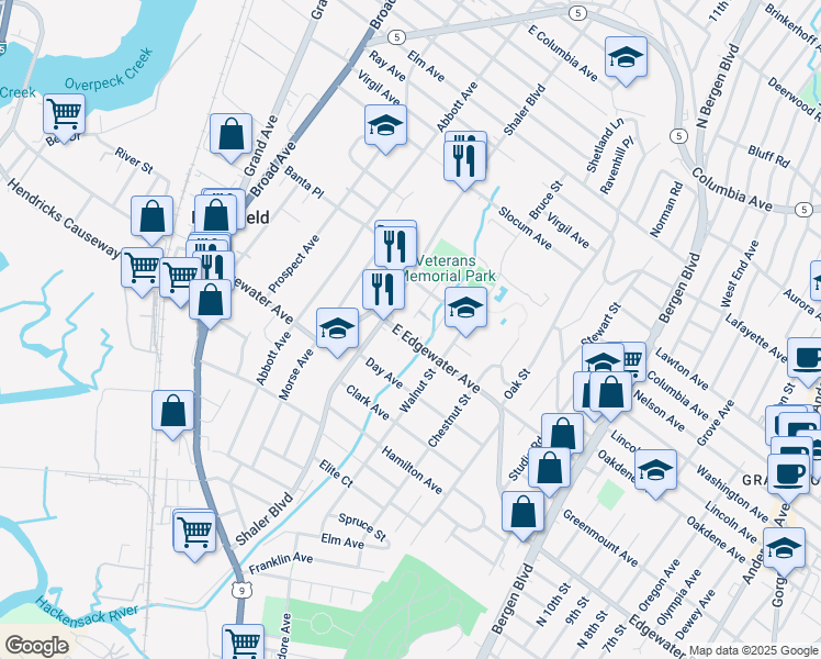 map of restaurants, bars, coffee shops, grocery stores, and more near 765 East Edgewater Avenue in Ridgefield