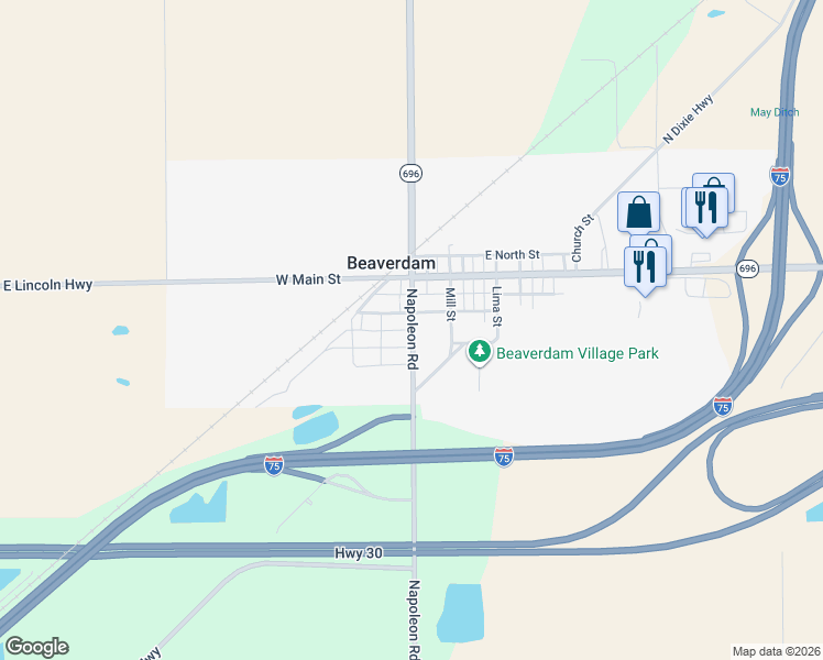 map of restaurants, bars, coffee shops, grocery stores, and more near in Beaverdam