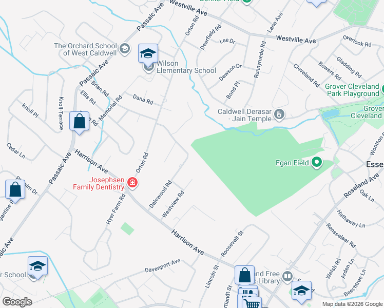 map of restaurants, bars, coffee shops, grocery stores, and more near 22 Dalewood Road in West Caldwell