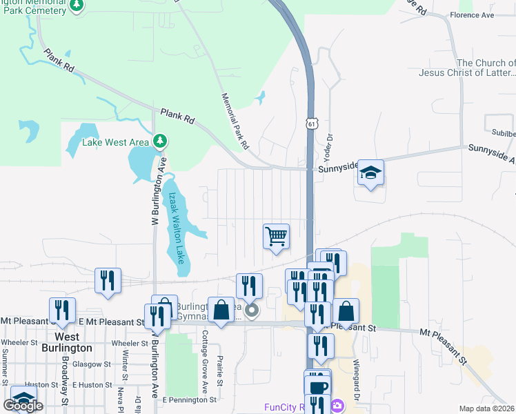 map of restaurants, bars, coffee shops, grocery stores, and more near 2108 Isabella Avenue in Burlington