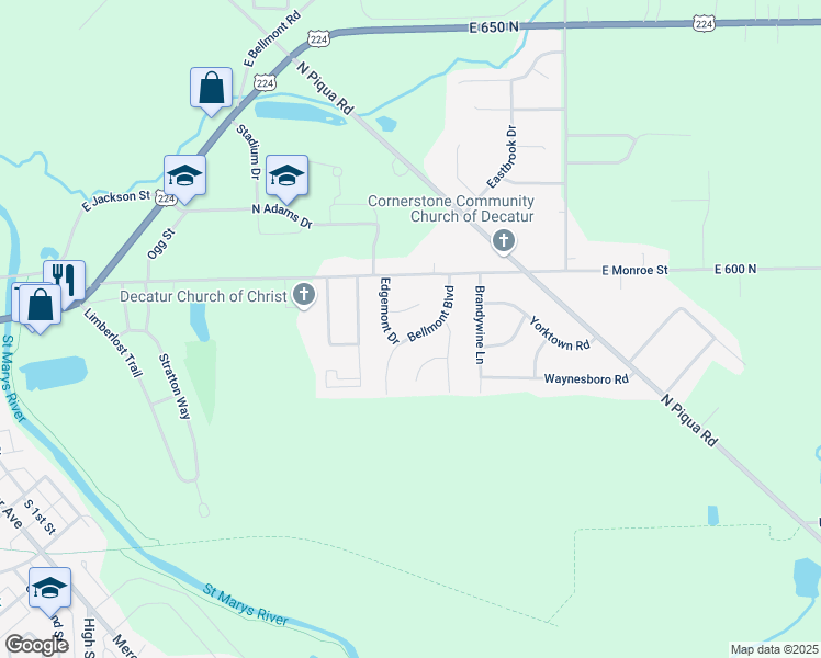map of restaurants, bars, coffee shops, grocery stores, and more near 164 Bellmont Boulevard in Decatur